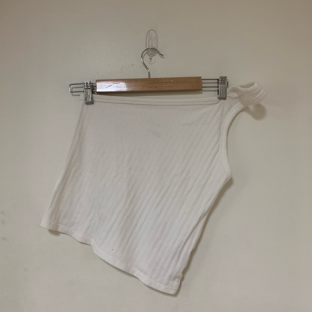 American Eagle ribbed white one shoulder tank top